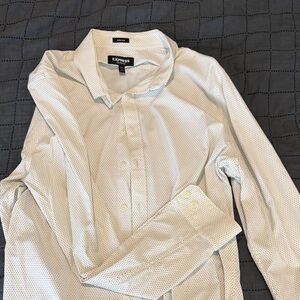Express Men's White Polka Dot Dress Shirt- extra slim large
